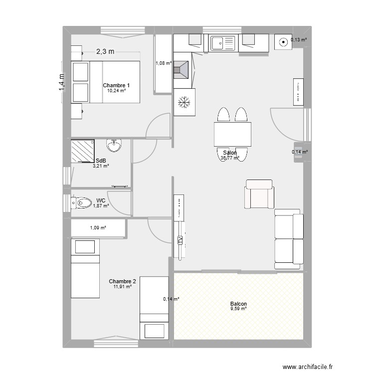 ortale. Plan de 11 pièces et 76 m2