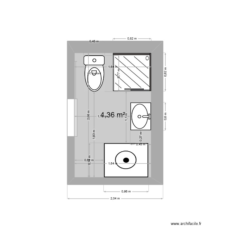 Version 1 SDB ANATOLE. Plan de 1 pièce et 4 m2
