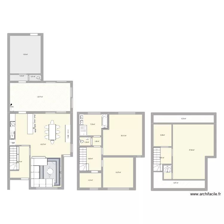 am&eacute;nagement. Plan de 19  et 198 m²