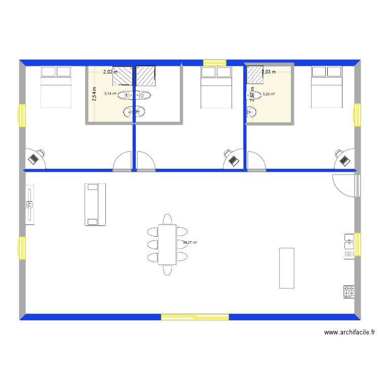 Dominique. Plan de 3 pièces et 104 m2