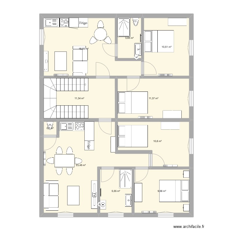 Cannet - 1°. Plan de 10 pièces et 105 m2