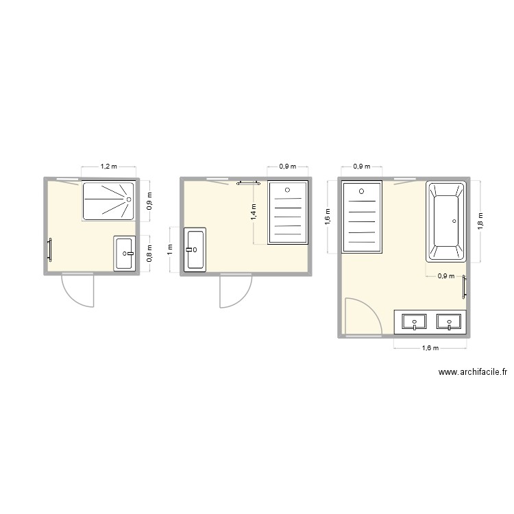 Salles de bain. Plan de 3 pièces et 19 m2