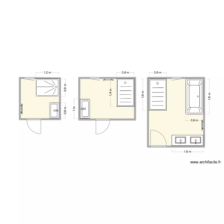 Salles de bain. Plan de 3 pièces et 19 m² Salles de bain. Plan de 3 pièces et 19 m²