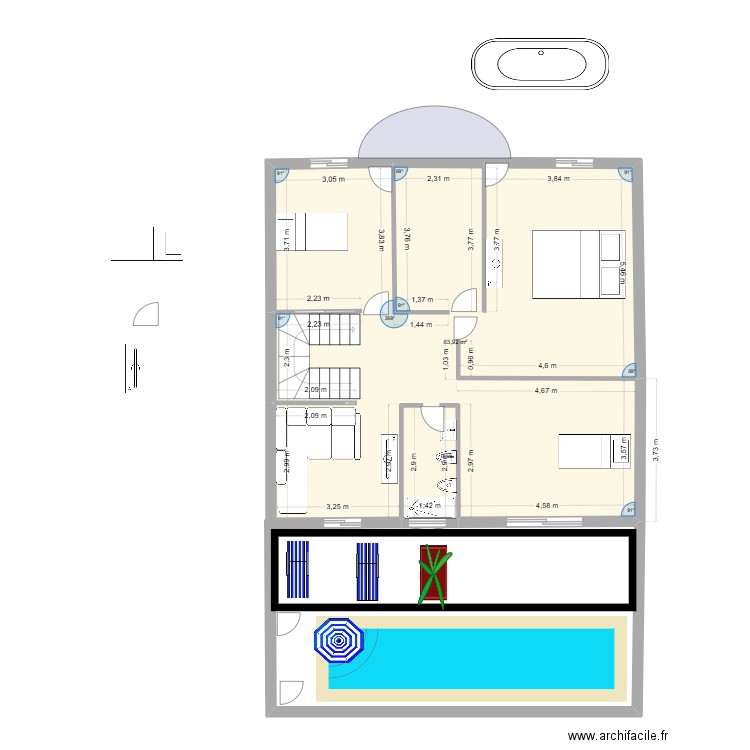 Plan YOUNES. Plan de 1 pièce et 84 m2