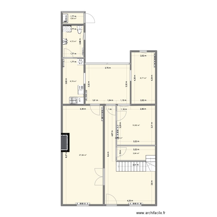 rez de chaussée budail. Plan de 8 pièces et 96 m2