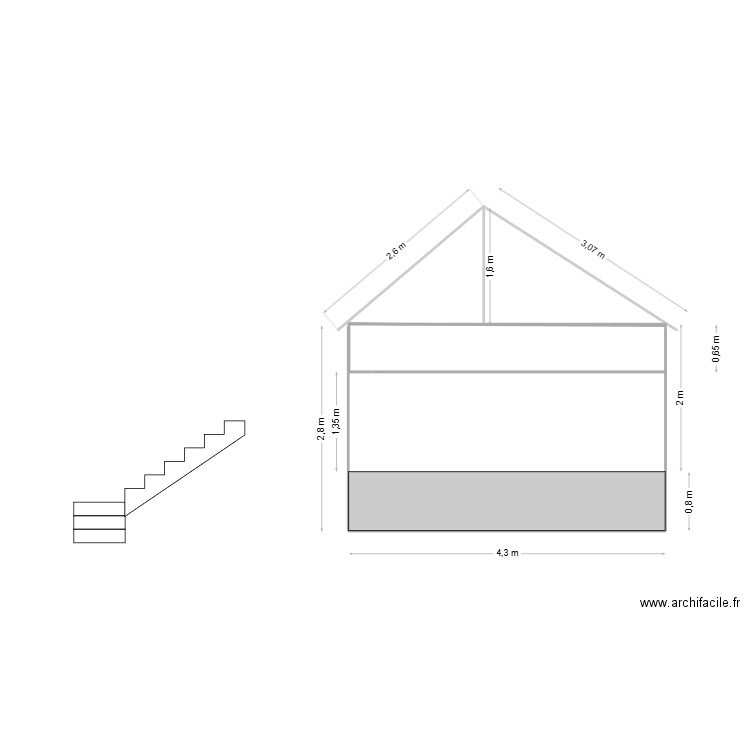 VUE COTE GAUCHE FINI. Plan de 2 pièces et 12 m2
