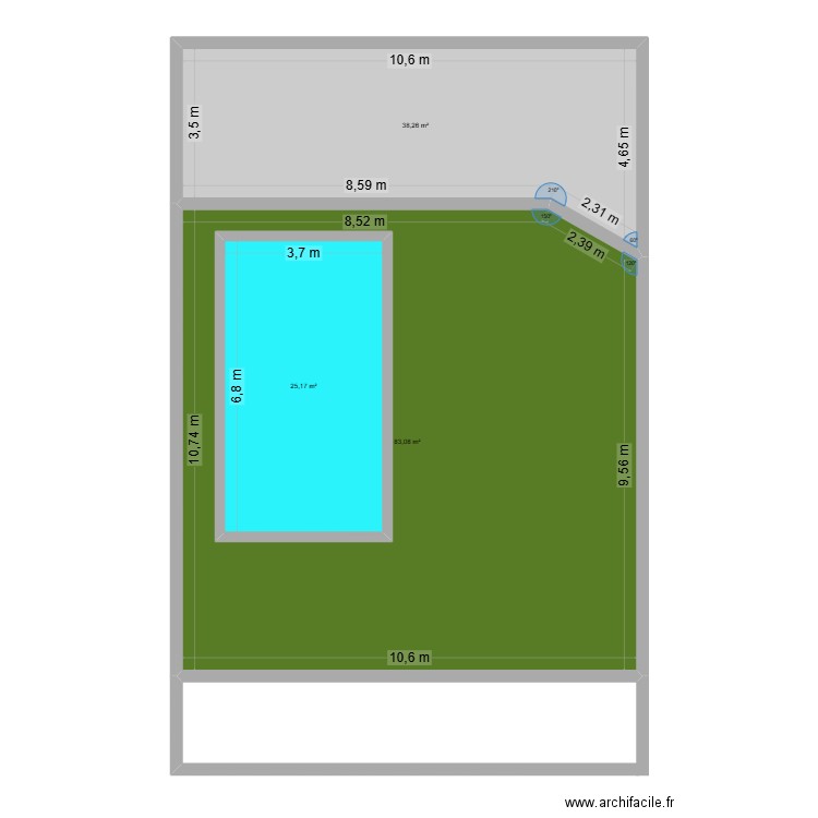 PISCINE. Plan de 3 pièces et 176 m2