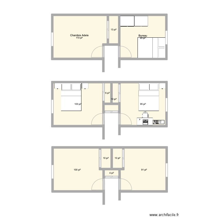 Chambres 3507. Plan de 12 pièces et 60 m2