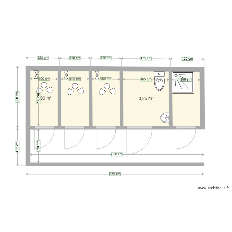 Latrines BOYGNANO. Plan de 5 pièces et 11 m2