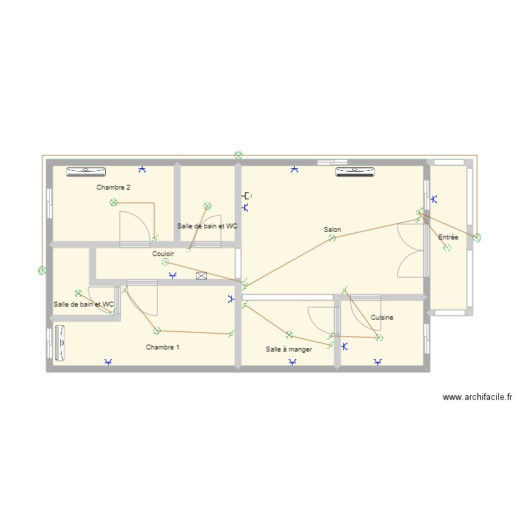 devis electricité. Plan de 9 pièces et 52 m2