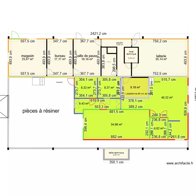 GAEC la Marmitte surfaces des pi&egrave;ces . Plan de 