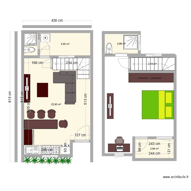 BASSAM. Plan de 6 pièces et 37 m2