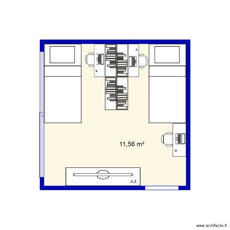 chambre garcon. Plan de 1 pièce et 12 m2