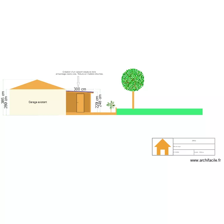 Plan de coupe Cr&eacute;ation du carport. Plan de 