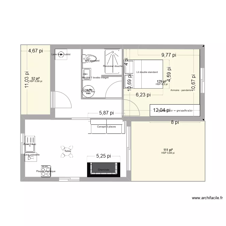 Maison Castor. Plan de 3  et 27 m²
