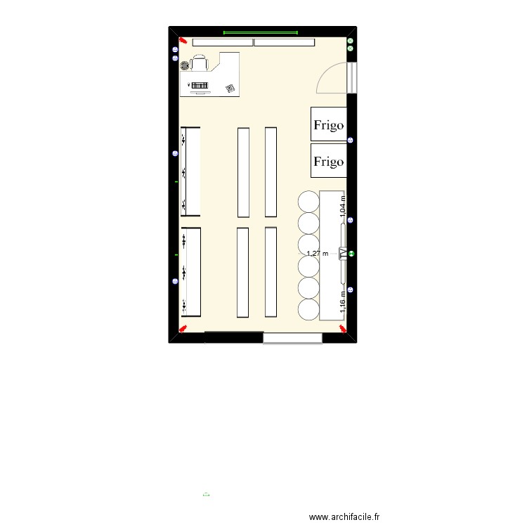 Superette. Plan de 1 pièce et 53 m2