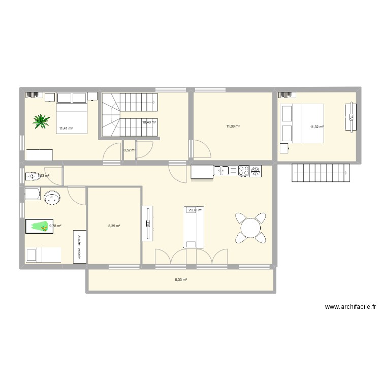 étage. Plan de 10 pièces et 103 m2