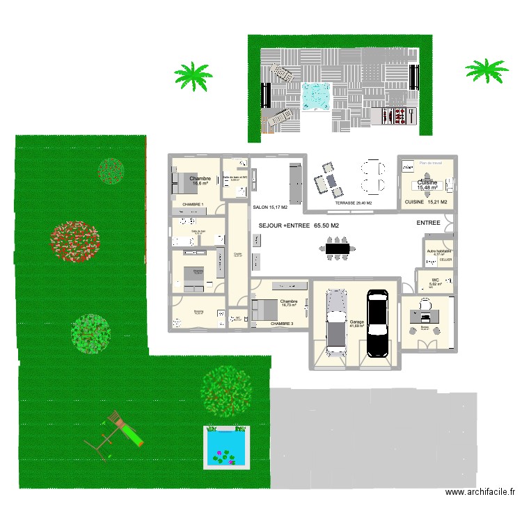 PLAN MAISON 3. Plan de 13 pièces et 170 m2