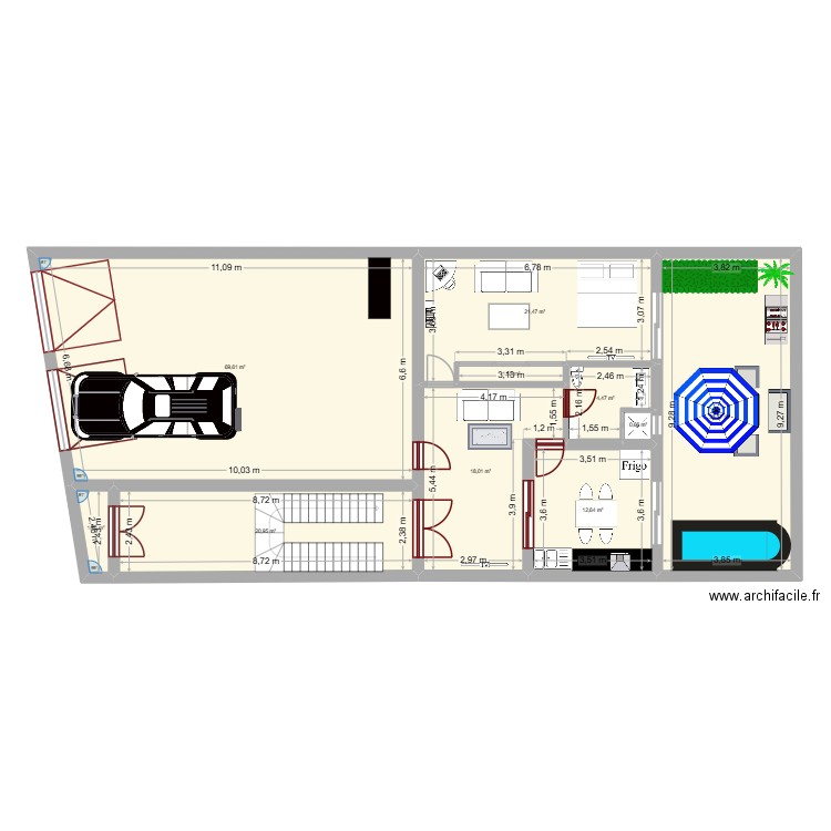 MAISON GREBAA. Plan de 10 pièces et 187 m2