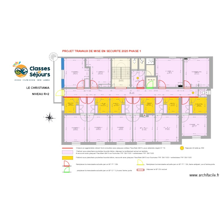 Christiania R+2 PROJET PHASE1. Plan de 38 pièces et 207 m2