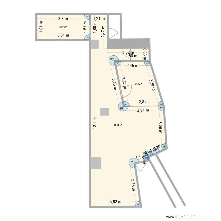 o'centre. Plan de 3 pièces et 61 m2