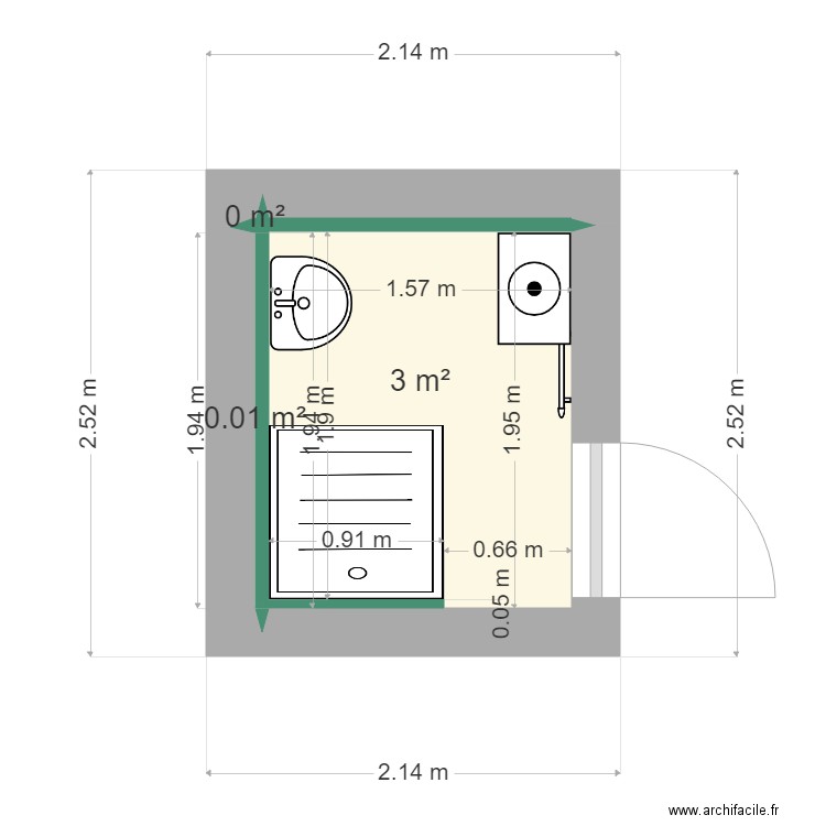 suchaud. Plan de 3 pièces et 3 m2