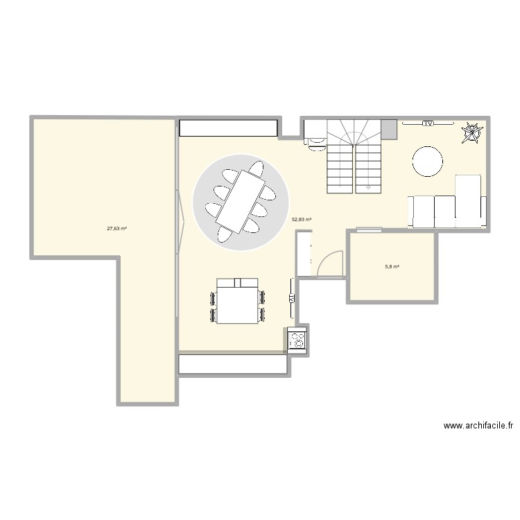 étage bas. Plan de 3 pièces et 86 m2