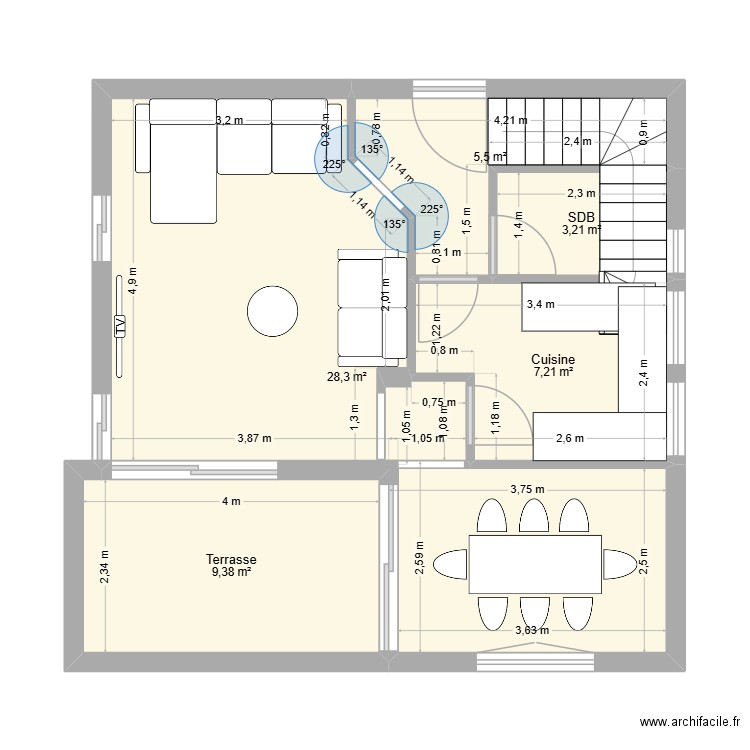 Dar ElKarmoud. Plan de 5 pièces et 54 m2