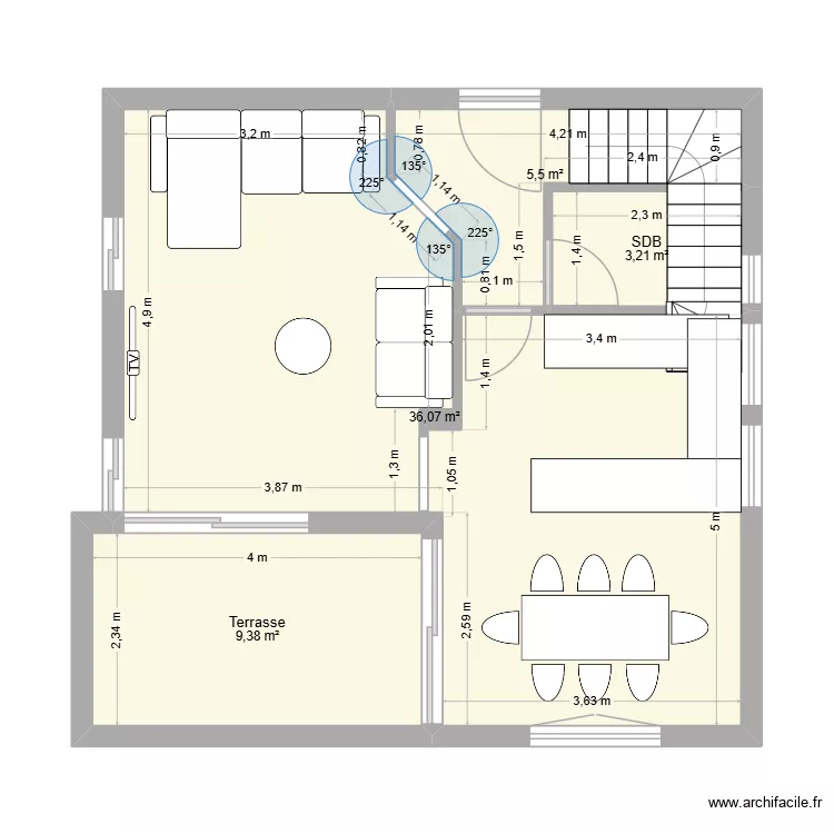 Dar ElKarmoud. Plan de 4 pièces et 54 m²