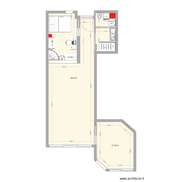 Plan Ballah. Plan de 3 pièces et 58 m2