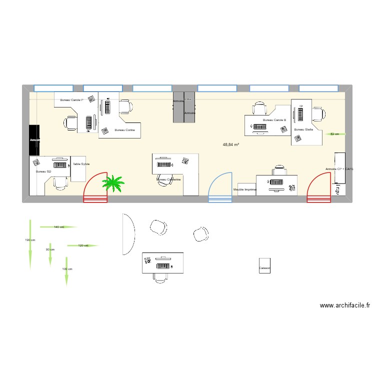 Bureau Comptabilité. Plan de 1 pièce et 49 m2
