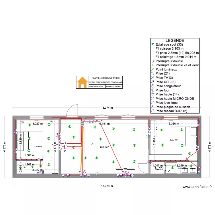 PLAN ELCTRITRE PRISE. Plan de 5  et 48 m²