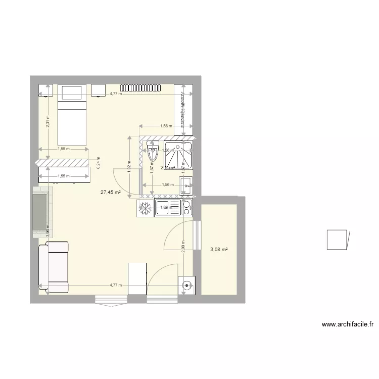 studio2. Plan de 4  et 36 m²