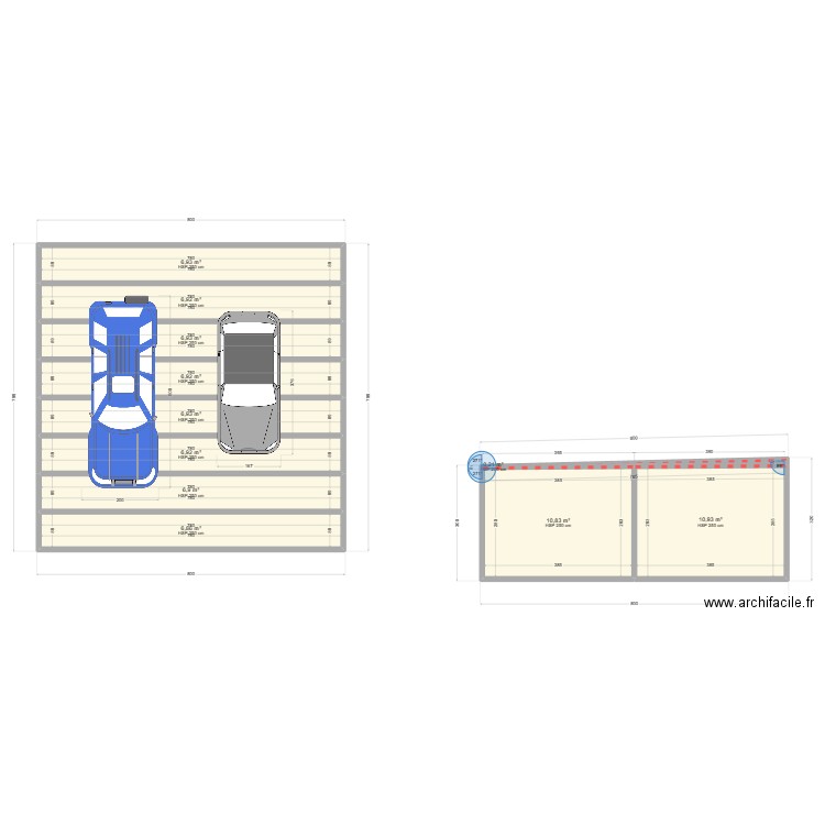 Carport. Plan de 11 pièces et 77 m2