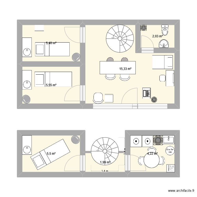 rapport. Plan de 7 pièces et 40 m2