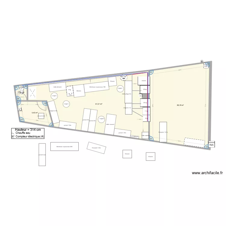 laverie merignac pressing mateo 4. Plan de 4 pièces et 91 m²