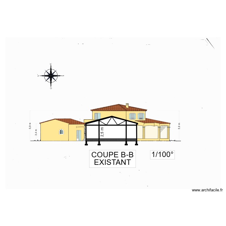 gorguette COUPE B-B EXISTANT. Plan de 0 pièce et 0 m2