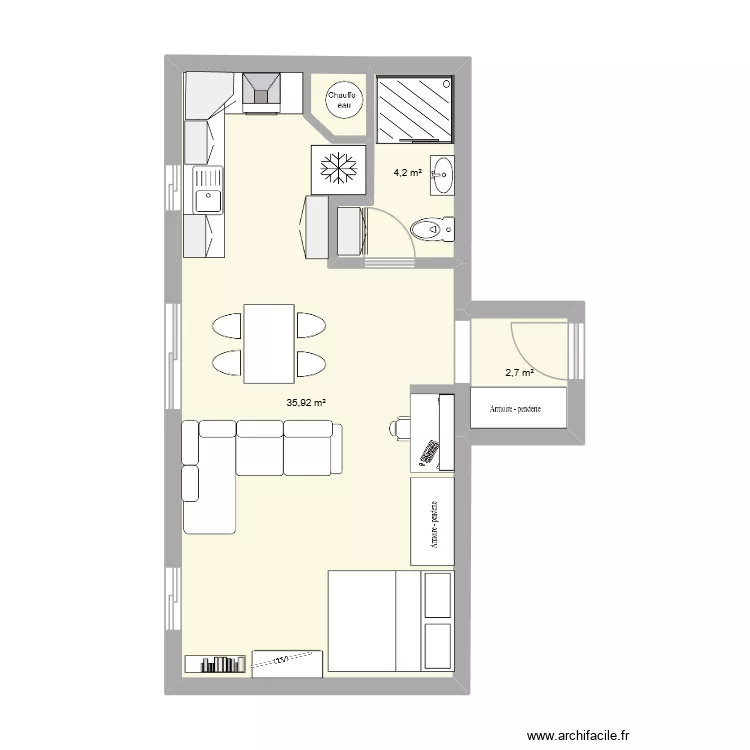 Studio 3. Plan de 3  et 43 m²
