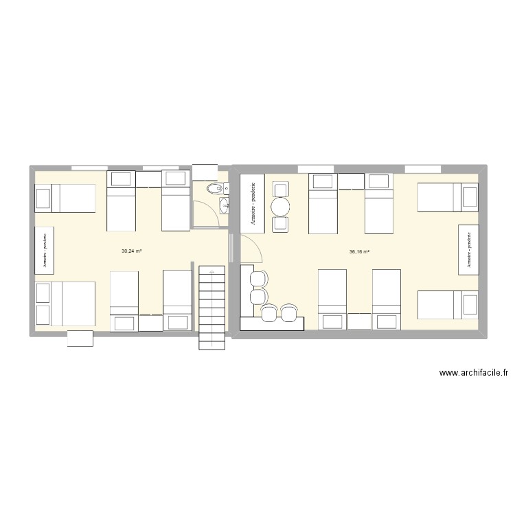 grenier. Plan de 2 pièces et 66 m2