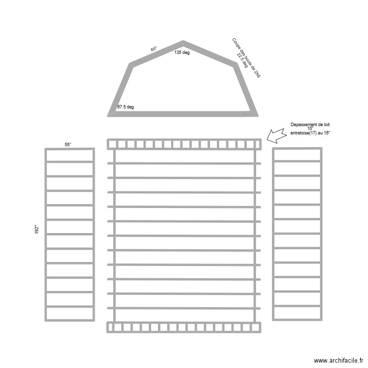 Structure toit. Plan de 36 pièces et 32 m2