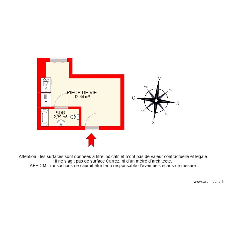 BI 27094. Plan de 2 pièces et 15 m2
