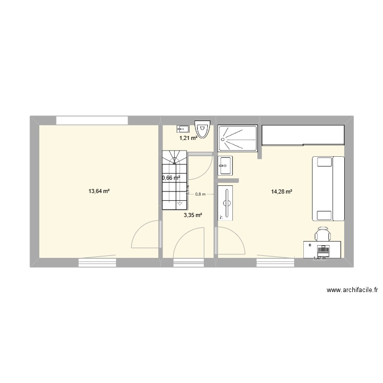 SdB-rdc-v0.2. Plan de 5 pièces et 33 m2