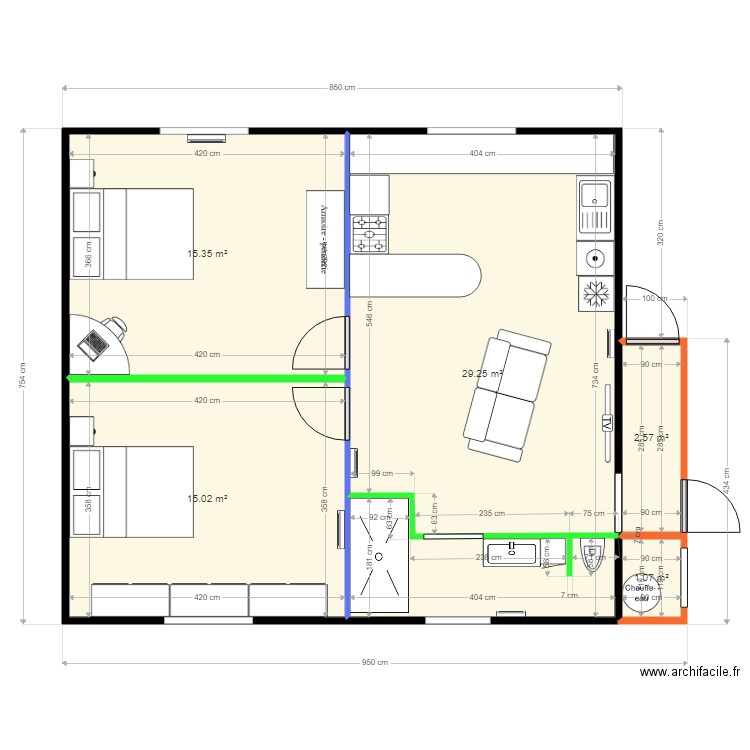 ALAIN étage solution 3. Plan de 5 pièces et 63 m2