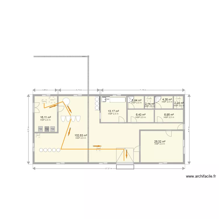 Brasserie New Litres. Plan de 10  et 184 m²