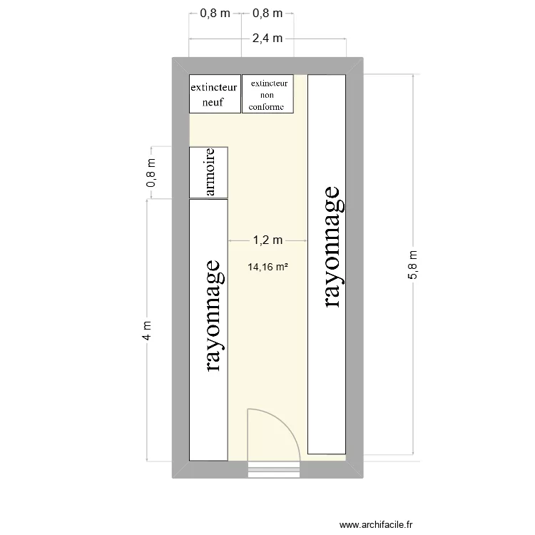 magasin &eacute;lec. Plan de 1  et 14 m²