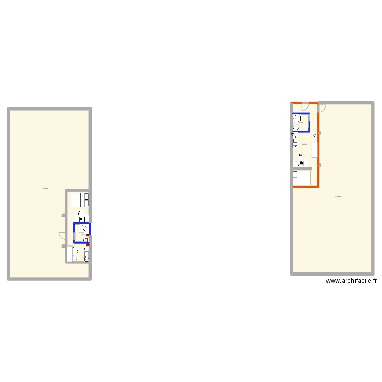 LOCAL VVCB. Plan de 3 pièces et 169 m2