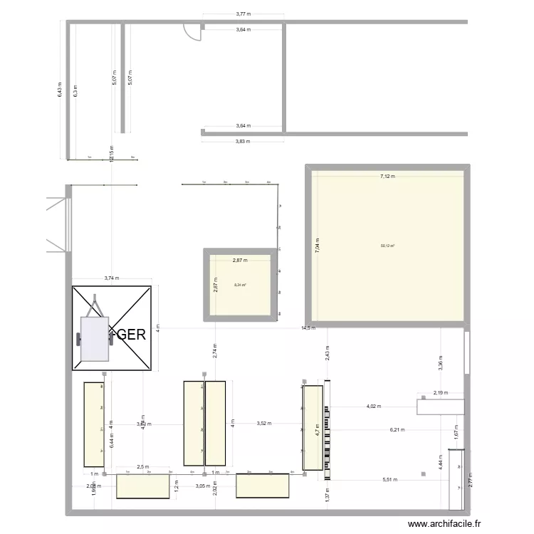 Projet reamenagement. Plan de 2 Pièces et 58 m²