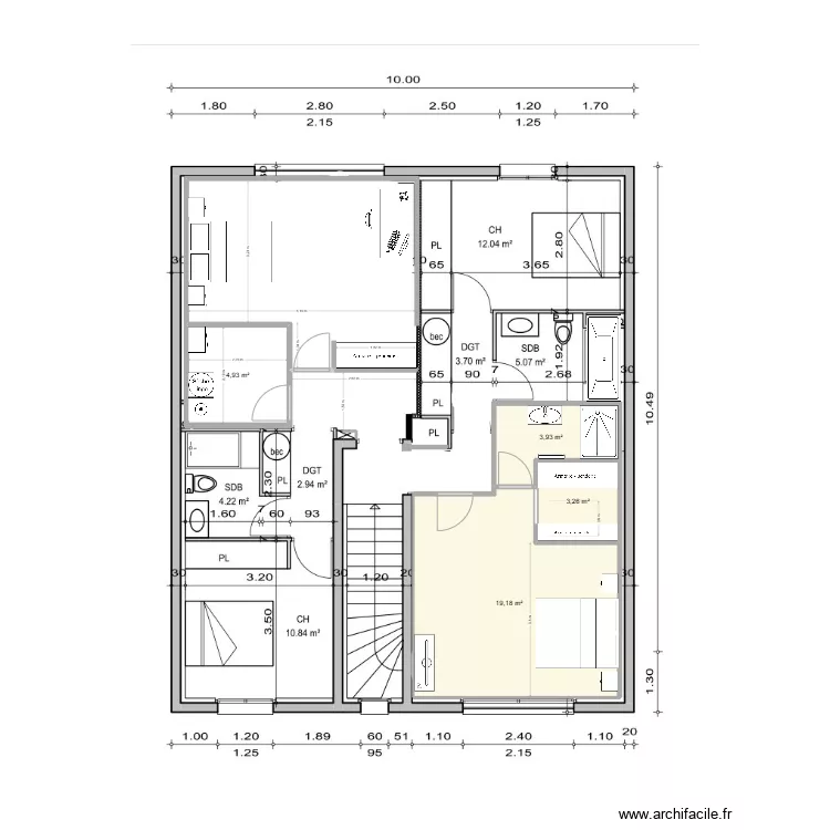 &eacute;tage avec travaux 7 sdb dressing. Plan de 