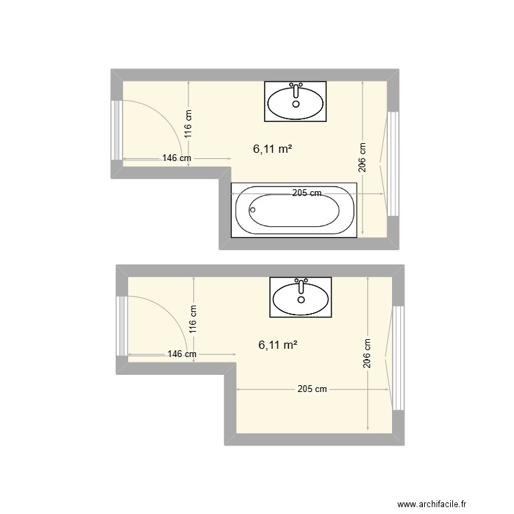 tartary sdb. Plan de 2 pièces et 12 m2