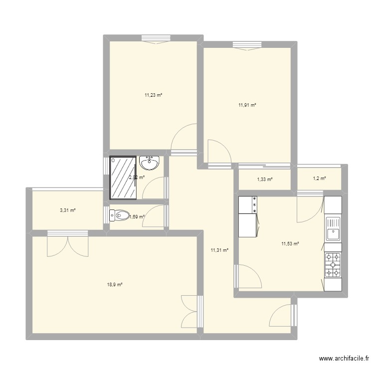 f3 aadl. Plan de 10 pièces et 75 m2